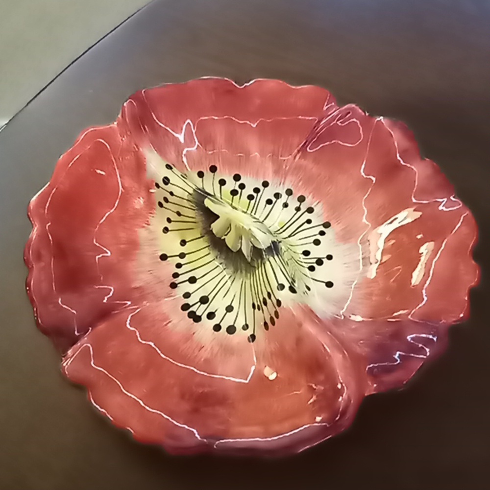 Vintage MCM 60s Poppy Flower Divided Bowl California Ceramics Pottery Candy Dish - Picture 2 of 4